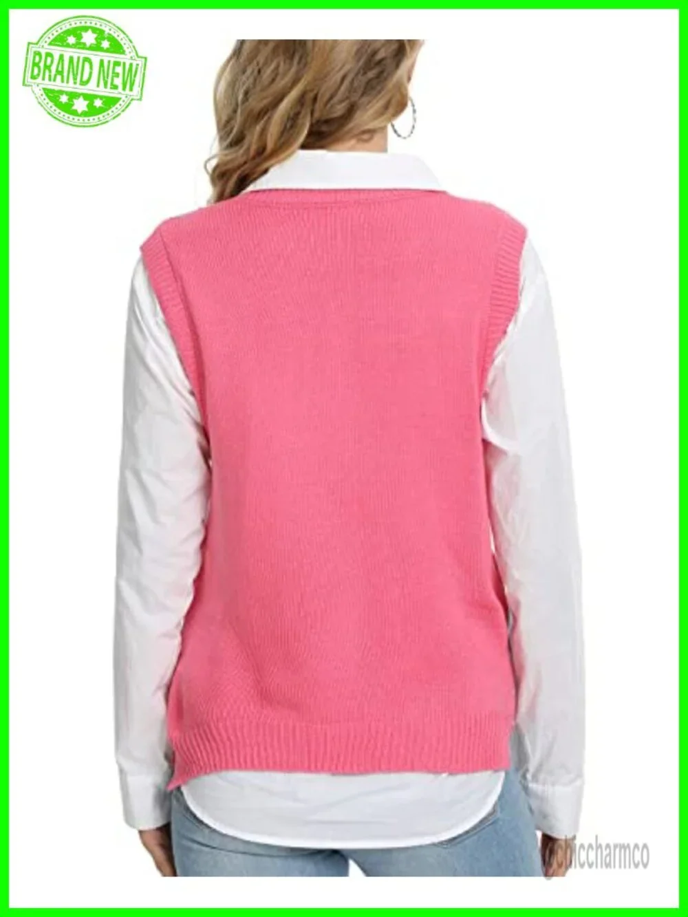 Womens V Neck Knit Sweater Vest Argyle Plaid Preppy Sleeveless Crop Tank